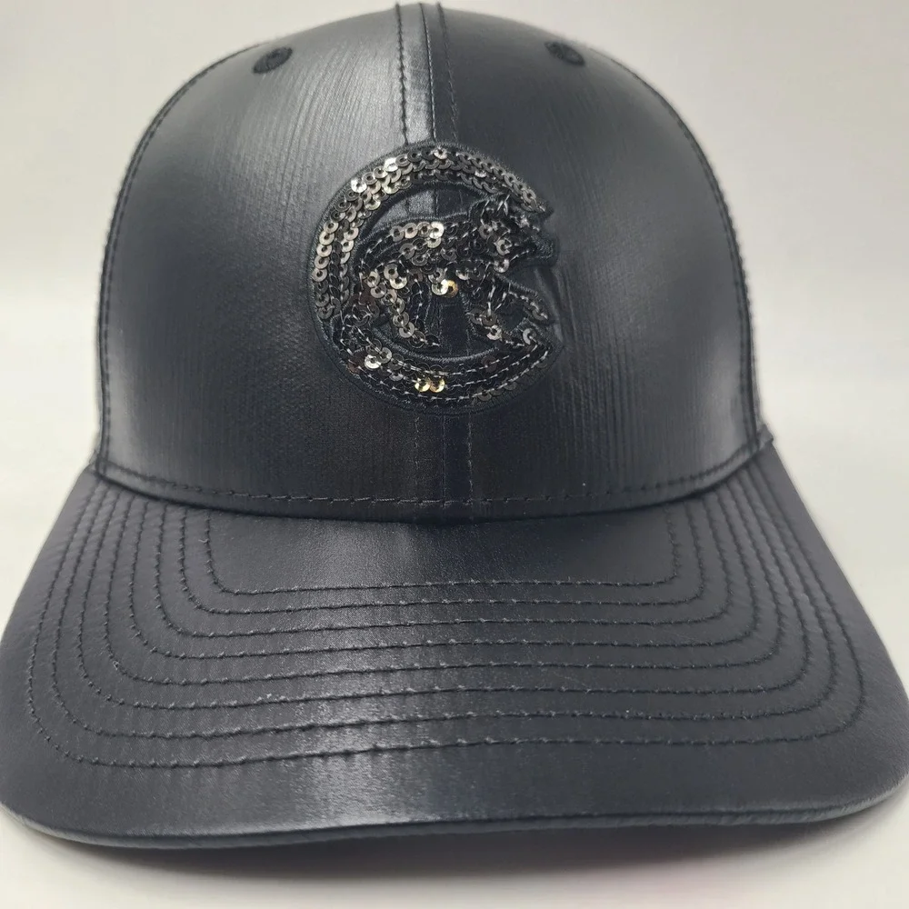 Women Chicago Cubs Hat Snapback New Era 9Forty Black Sequins Logo Faux Leather
